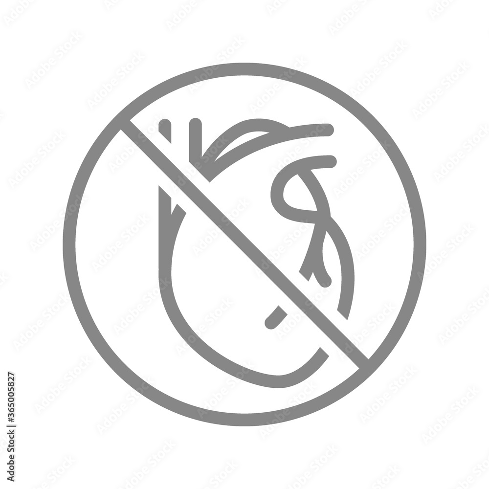 Heart with prohibition sign line icon. Amputation internal organ, no heart symbol Heart with prohibition sign line icon. Amputation internal organ, no heart symbol