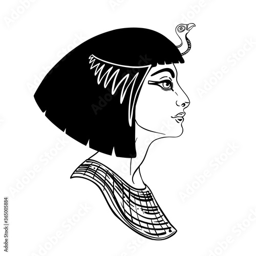 Egyptian queen Cleopatra isolated on white background. Queen of Egypt, one of the most famous women in history. Illustration isolated in vector.