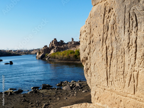 contrast of beautiful landscape and ancient history in aswan