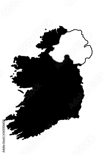 Outline map of Ireland. Republic of Ireland flooded with dark color, Northern Ireland belongs to Great Britain