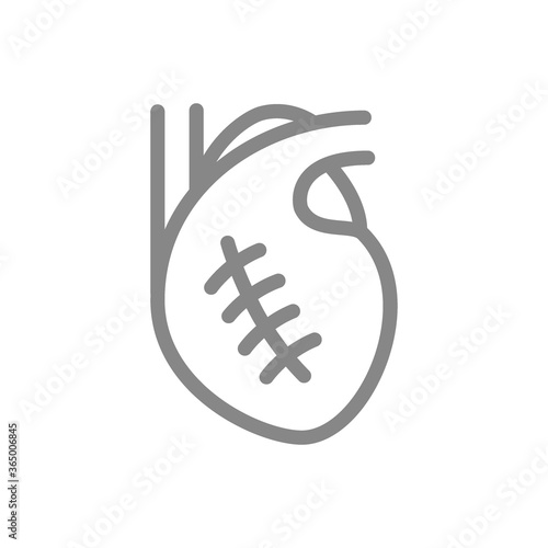 Scar on heart line icon. Myocardial infarction, cardiac surgery symbol