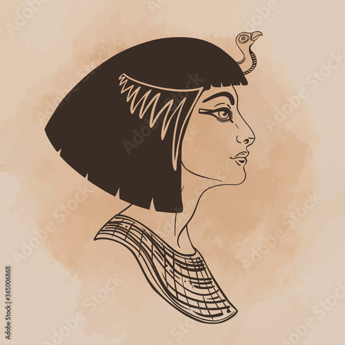 Egyptian queen Cleopatra isolated on white background. Queen of Egypt, one of the most famous women in history. Illustration isolated in vector.