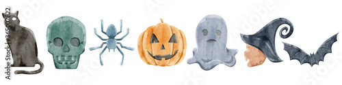 水彩手描きハロウィンモチーフイラスト
