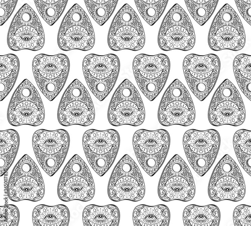 Mystic, magic, background. Religion and the occultism with esoteric and masonic symbols. Medieval manuscript inspired. Vector seamless pattern in retro style. Repeating Trendy stylish texture.