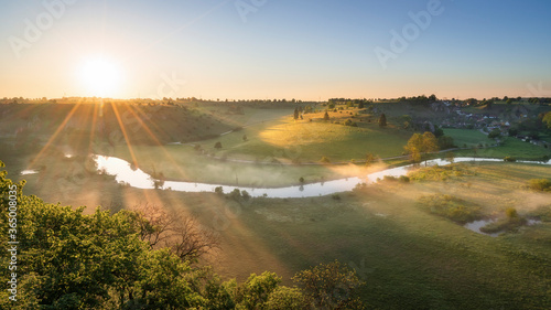 Eselsburger Tal in the morning at sunrise in heidenheim with river Brenz and fog photo