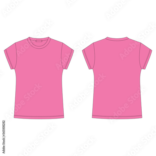 Technical sketch of pink tee shirt isolated on white background. T-shirt blank template. Childrens casual style.