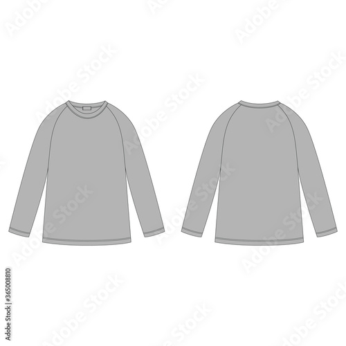 Jumper design template. Technical sketch of gray raglan sweatshirt. Children's wear.