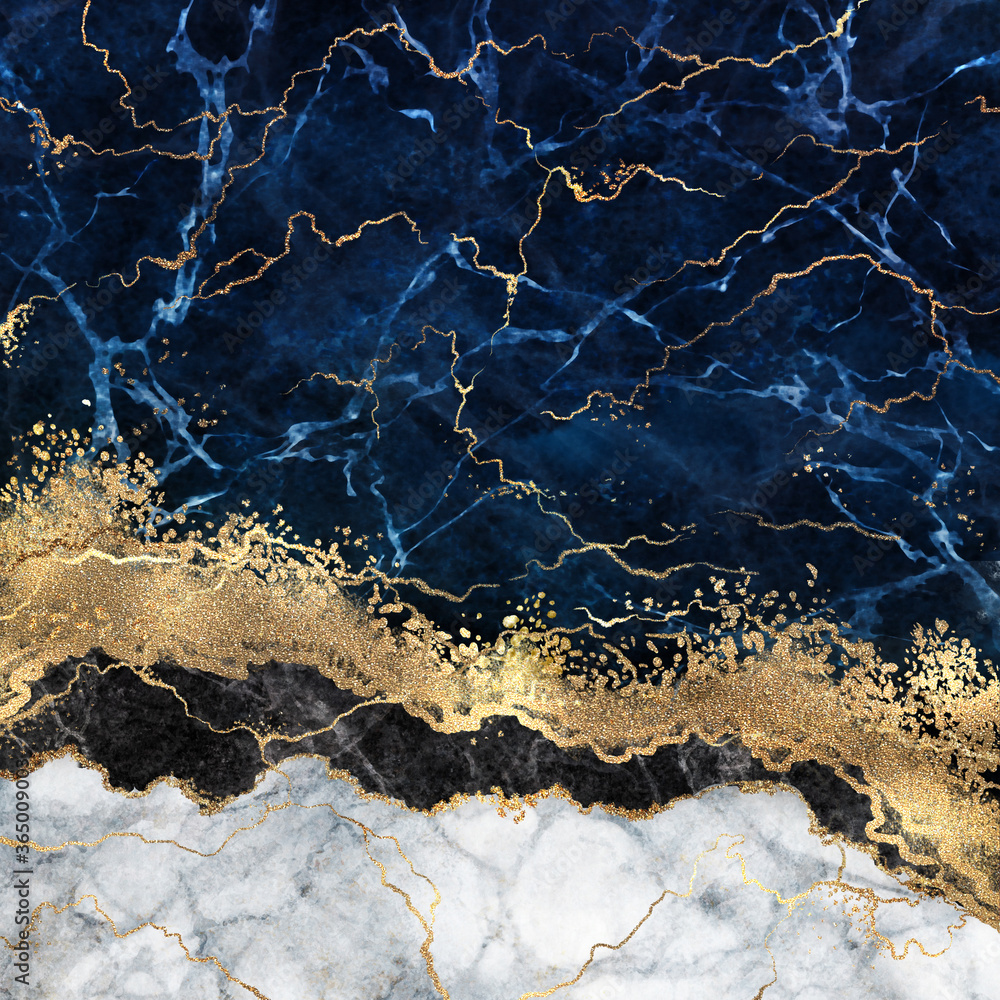 abstract white blue marble background with golden veins, fake stone texture,  liquid paint, gold foil and glitter decor, painted artificial marbled  surface, fashion marbling illustration Stock Illustration | Adobe Stock