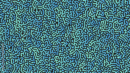 An abstract Reaction-diffusion or Turing pattern formation, coral reef, natural texture, in an aqua blue/green gradient colour scheme. Vector illustration, for background/texture/wallpaper.	