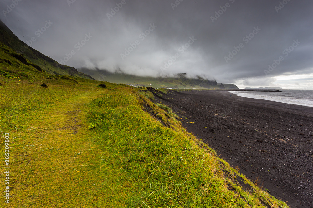 Fototapeta premium View of the black beach in Vik and Myrdal, Iceland.