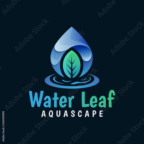 Natural water leaf, water drop logo, fresh leaves gradient logo vector template