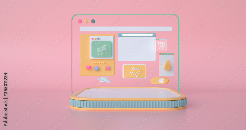 3d rendering of podium and web icons. 3d rendering of podium and web icons.