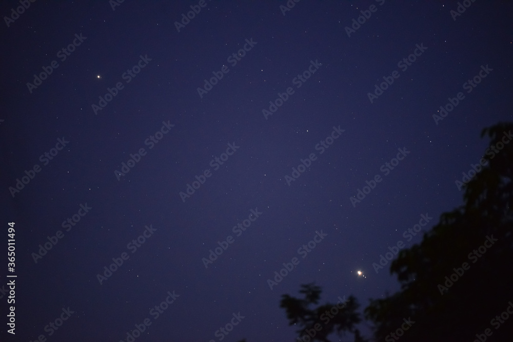 Jupiter and Saturn in the night sky with its four satellites Jupiter and Saturn in the night sky with its four satellites