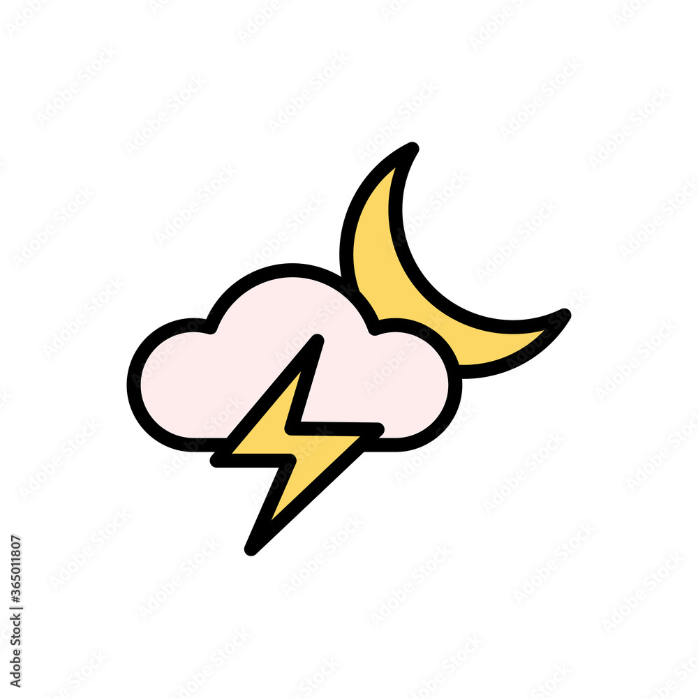 Cloud, lightning, moon icon. Simple color with outline vector elements of forecast icons for ui and ux, website or mobile application Cloud, lightning, moon icon. Simple color with outline vector elements of forecast icons for ui and ux, website or mobile application