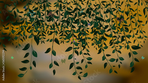 Illustration of Amazon plants in green hanging from the top down