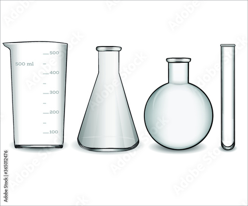 A set of glass beaker tubes. A laboratory collection for chemical experiments. Vector illustration.
