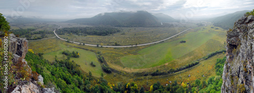 Mountainous landscape. View at Ussuri river valley and road Kavalerovo - Arseniev. Primorsky Krai (Primorye), Far East, Russia. photo