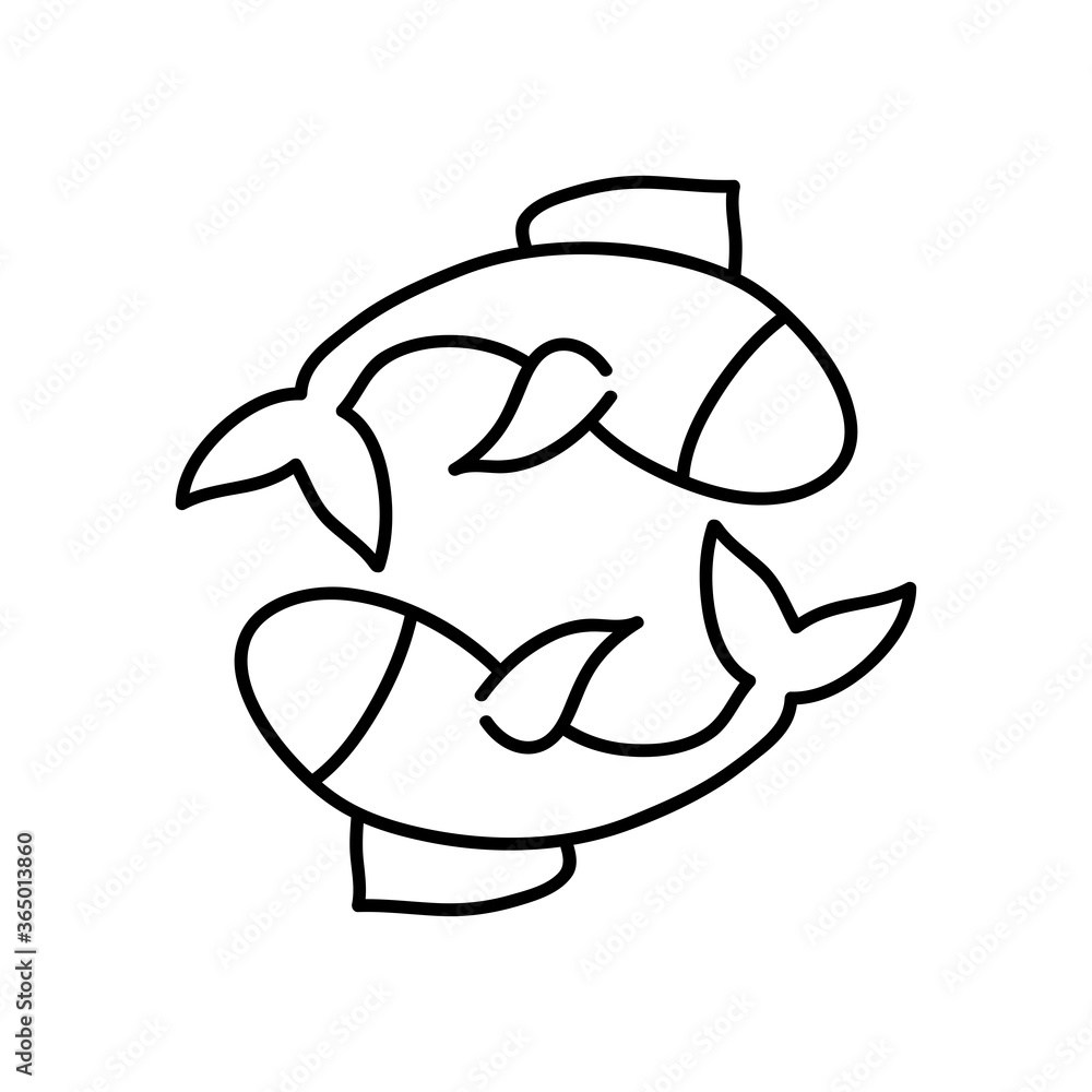 astrology concept, fishes symbol of pisces sign, line style
