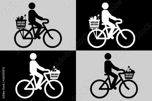 Pictogramme d’une silhouette sur un vélo décliné en 4 images noires ou blanches.