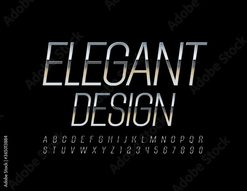 Vector Elegant Design Alphabet set. Silver thin Font. Luxury metallic Letters and Numbers