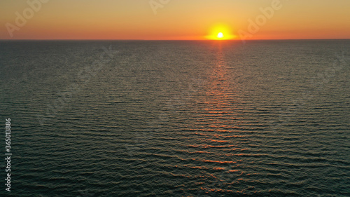Beautiful sunrise over the horizon. aerial photography. sunrise in the ocean