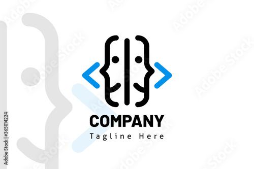 double face human smile with web code illustration logo template
