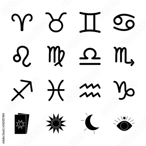 astrology symbols icon set, silhouette style