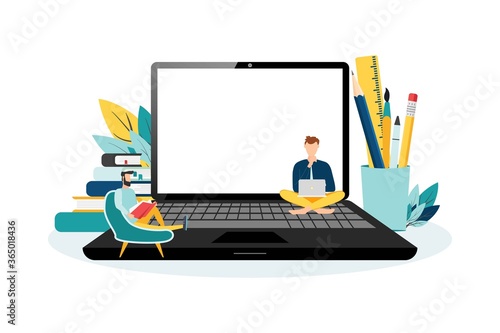 E-learning, online education at home. Modern vector illustration concepts for website and mobile website development