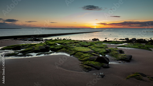 Sunrise at Cresswell Beach on the coast of Northumberland, England, UK. photo