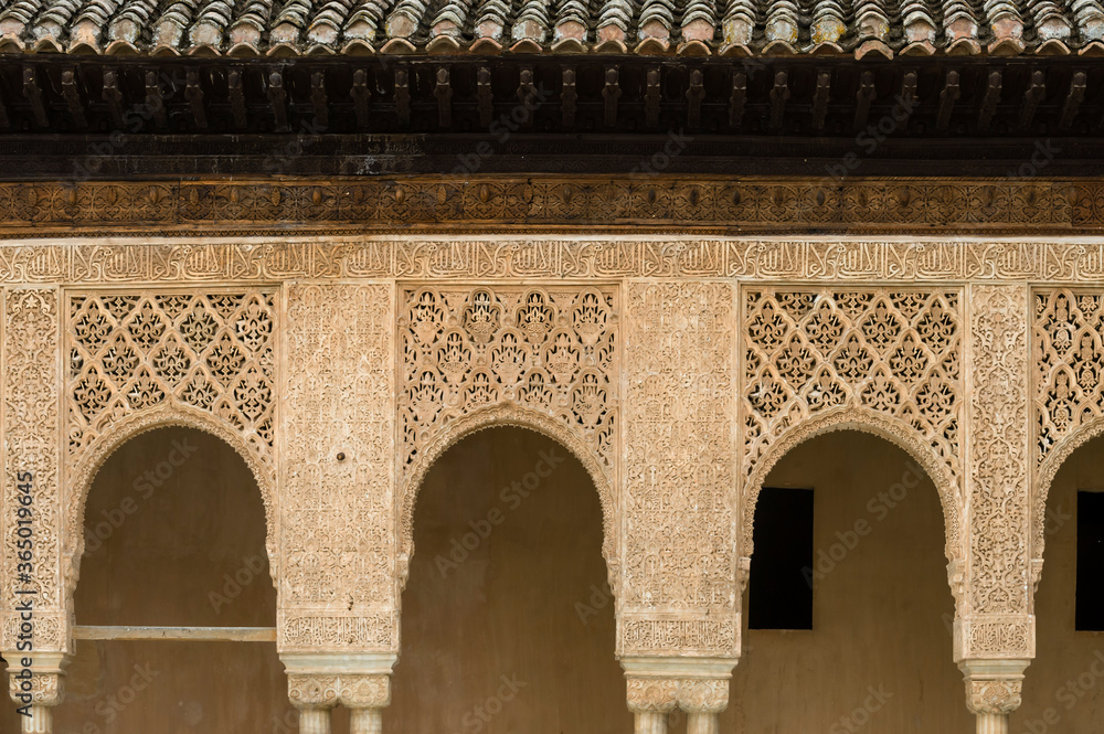 Court of the Lions and fountain in The Alhambra in  Granada, Andalusia, Spain