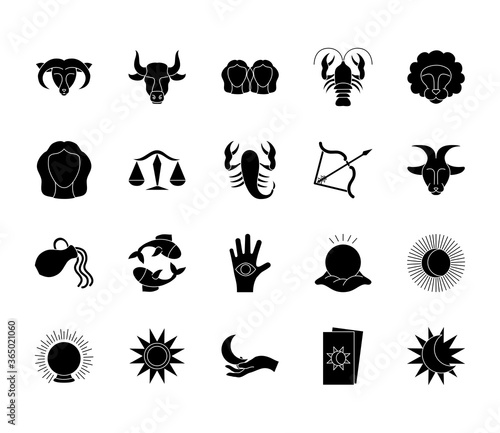 sun and astrology icon set, silhouette style photo