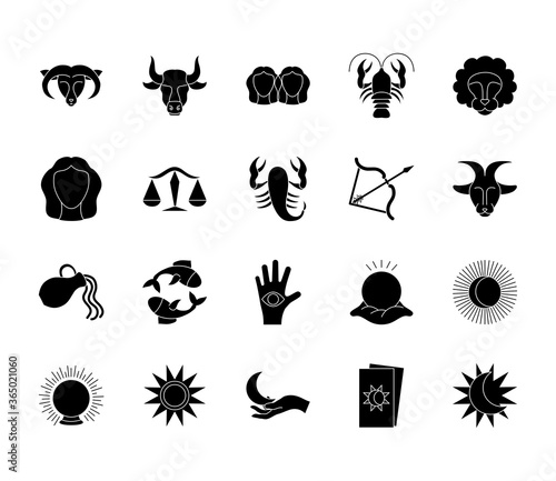 sun and astrology icon set, silhouette style