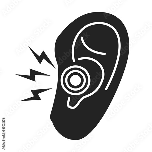 Acute ear pain black glyph icon. Otitis. inflammation eardrum Isolated vector element. Outline pictogram for web page, mobile app, promo