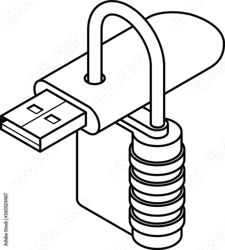 Data security / infosec concept: a combination lock padlock on a USB memory key / thumb drive.