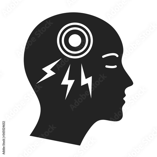 Acute headache black glyph icon. Isolated vector element. Outline pictogram for web page, mobile app, promo.