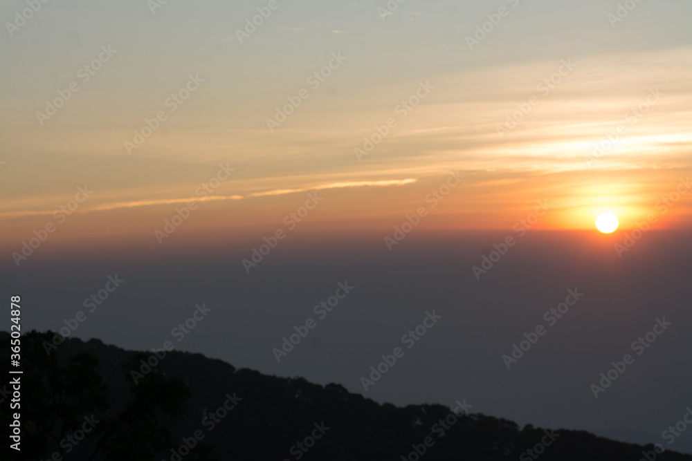 Sunrise with fog and cloud at Kew Mae Pan ,Doi Inthanon National Park, Thailand.