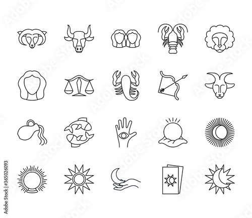 sun and astrology icon set, line style