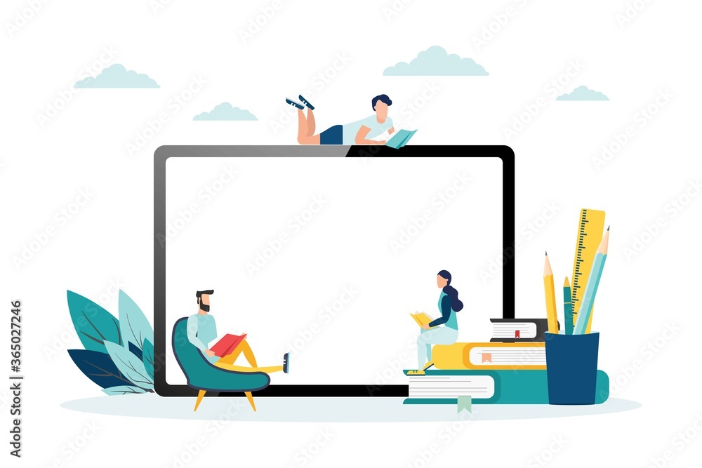 E-learning, online education at home. Modern vector illustration ...
