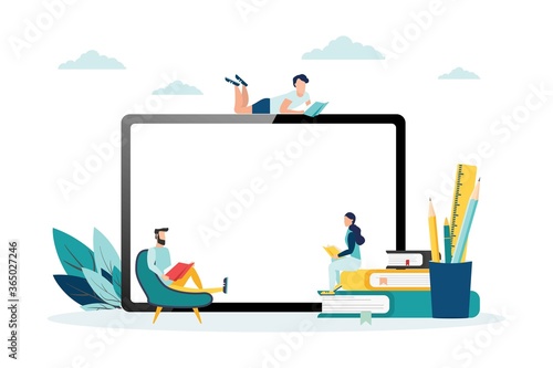 E-learning, online education at home. Modern vector illustration concepts for website and mobile website development