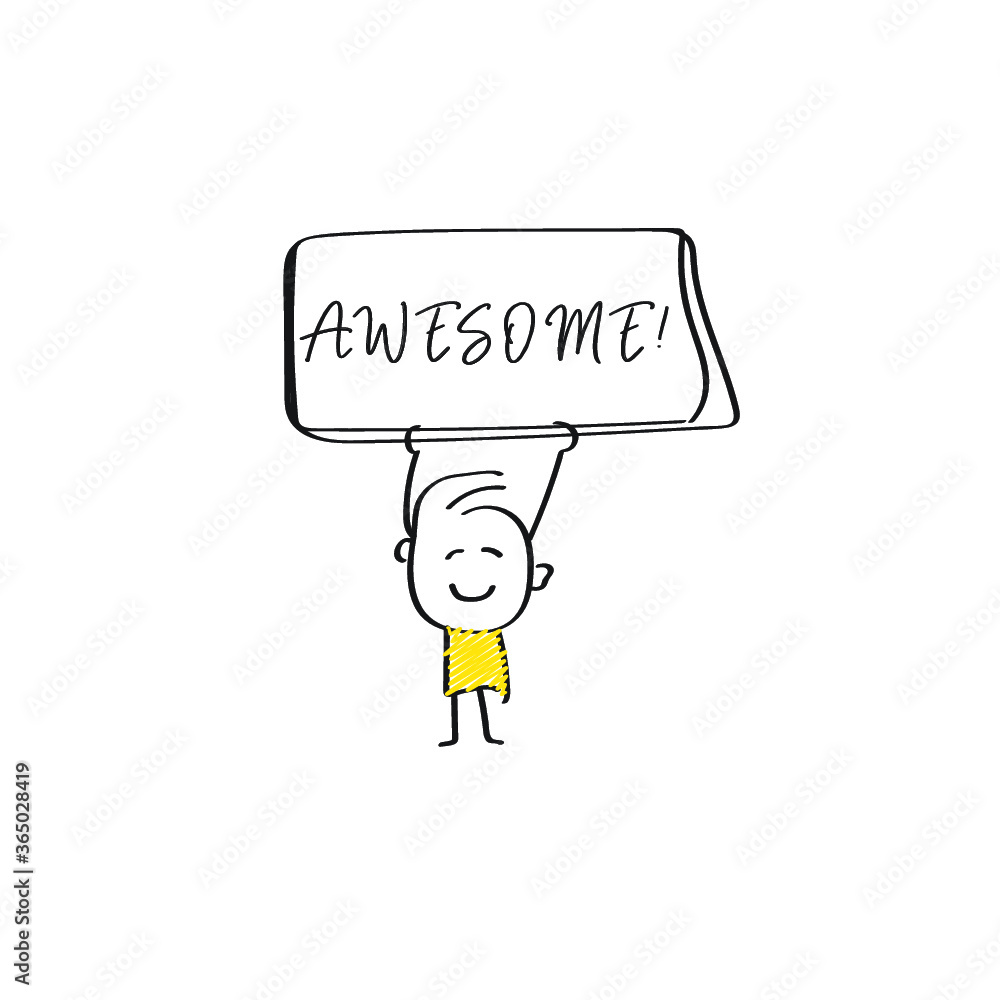 vector of man holding placard of AWESOME! vector of man holding placard of AWESOME!