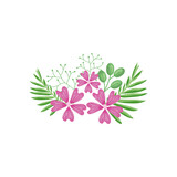 decorative pink flowers and green leaves, detailed style