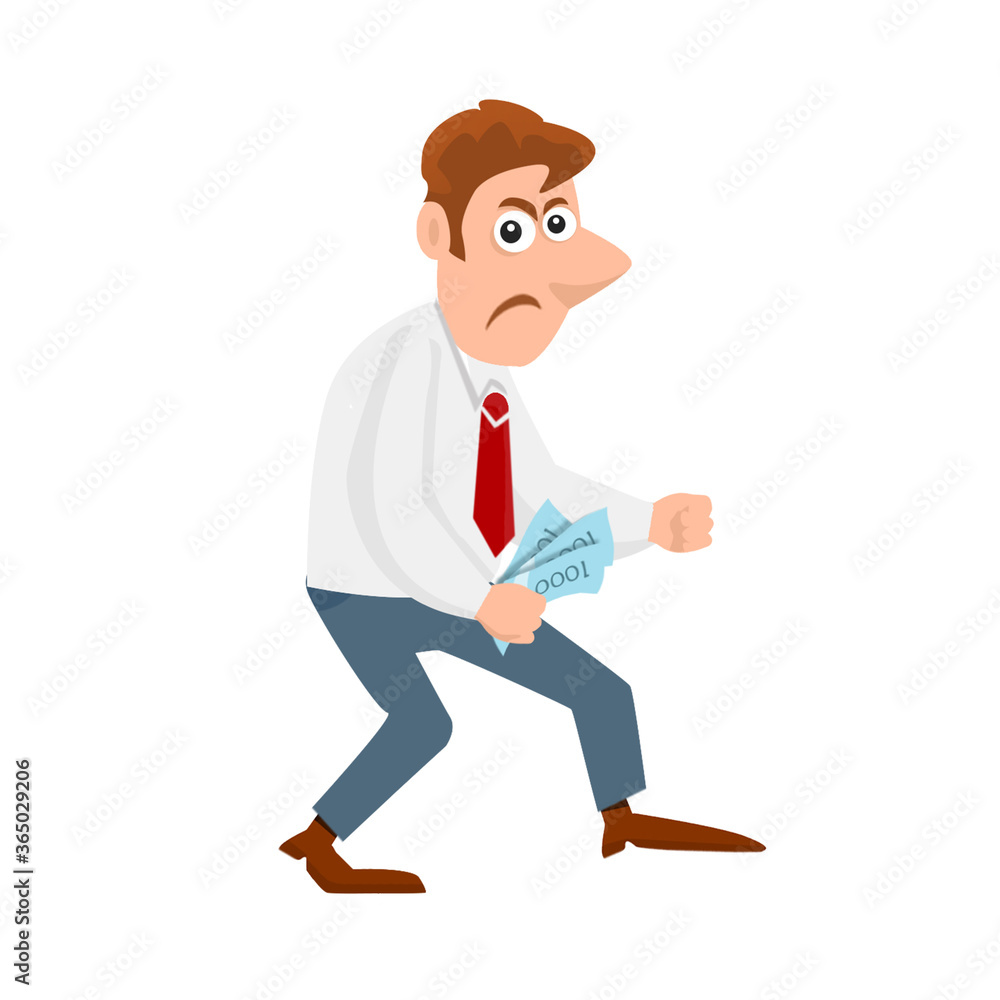 Angry man leaves with money. Illustration. Angry man leaves with money. Illustration.