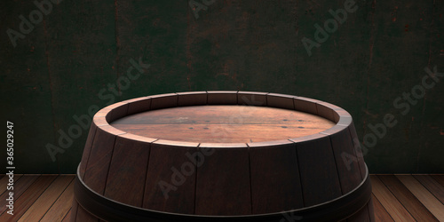 Wooden barrels, wine cellar background. 3d illustration