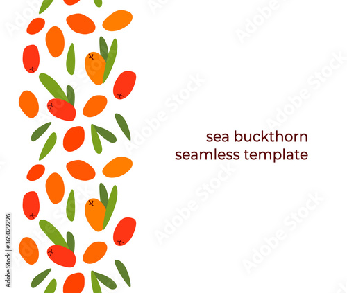 seamless design with sea buckthorn berries and leaves