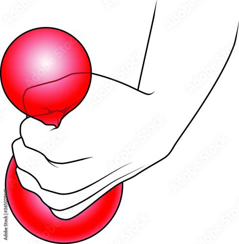 Hand squeezing a balloon or rubber ball.