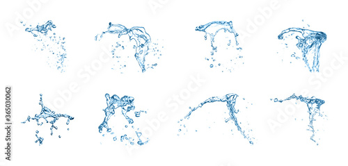 Set with clear water splashes on white background. Banner design