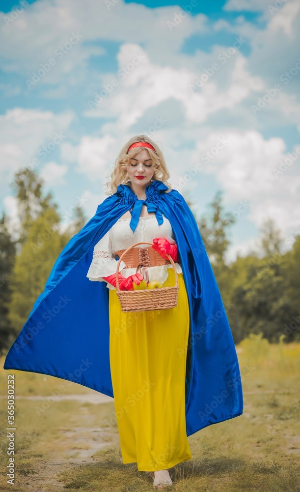 Fototapeta premium Halloween party, ideas for girls, costume snowwhite girl, cosplay for fairy tale heroes