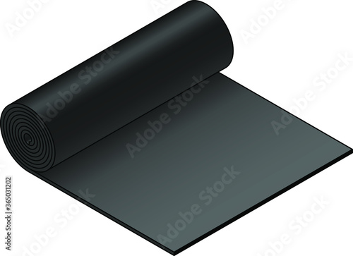 A roll of industrial material: black rubber sheet.