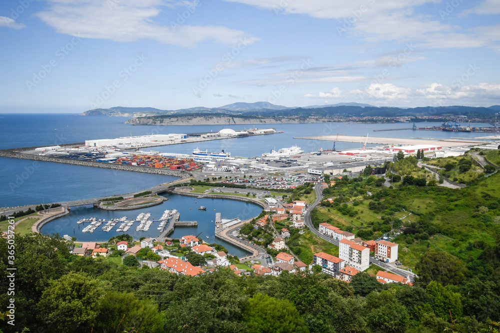 Panoramic view of the port of Zierbena and the port of Bilbao