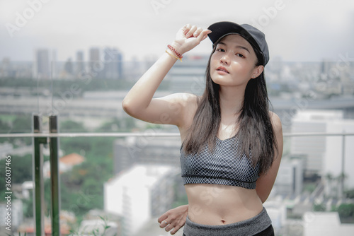 Portrait of beautiful healthy asian girl with sport wear